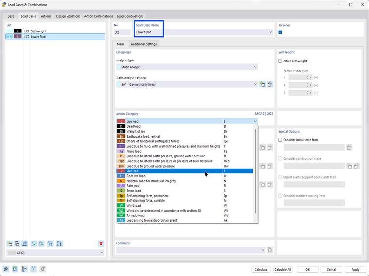 LC2 – Lower Slab – Action Category "Live Load"