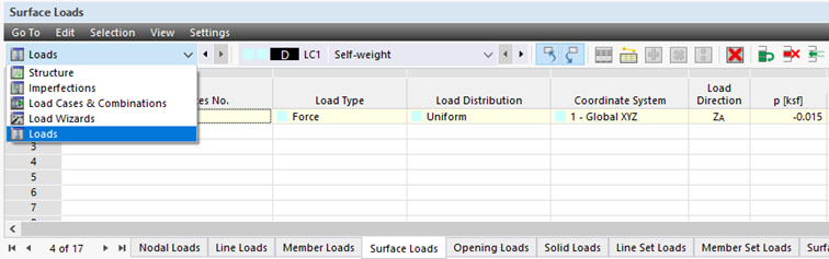 Selecting 'Loads' Tables
