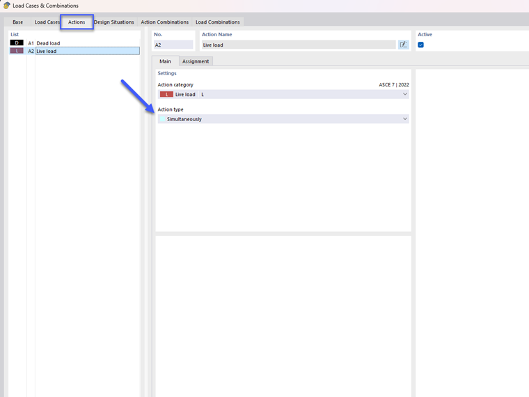 Live Load Action Type "Simultaneously"