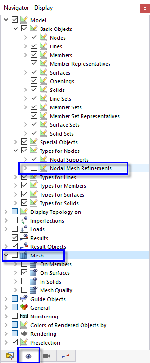 Deactivating Nodal Mesh Refinements and Mesh in "Navigator - Display"