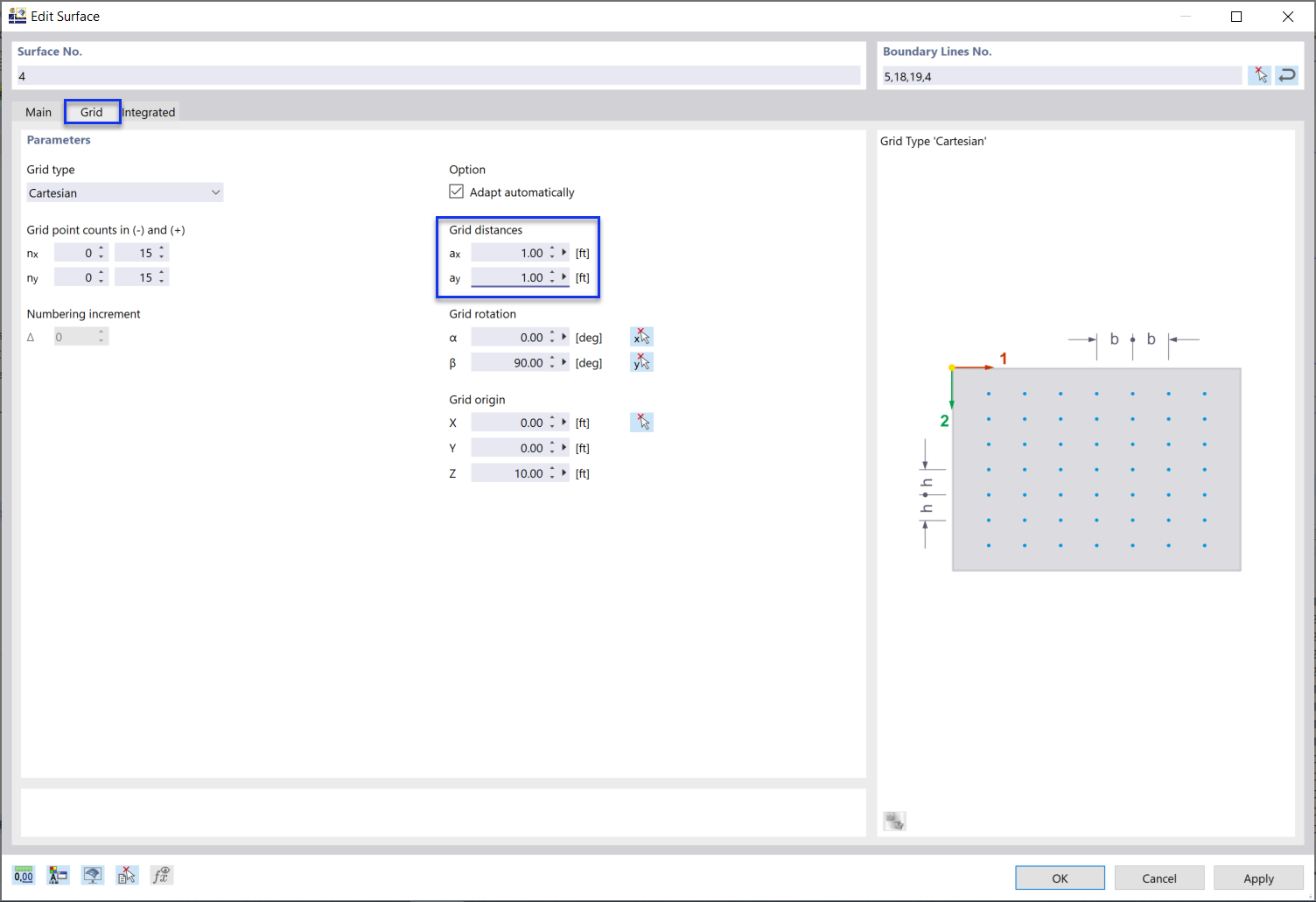 Adjusting Grid for Surface Results