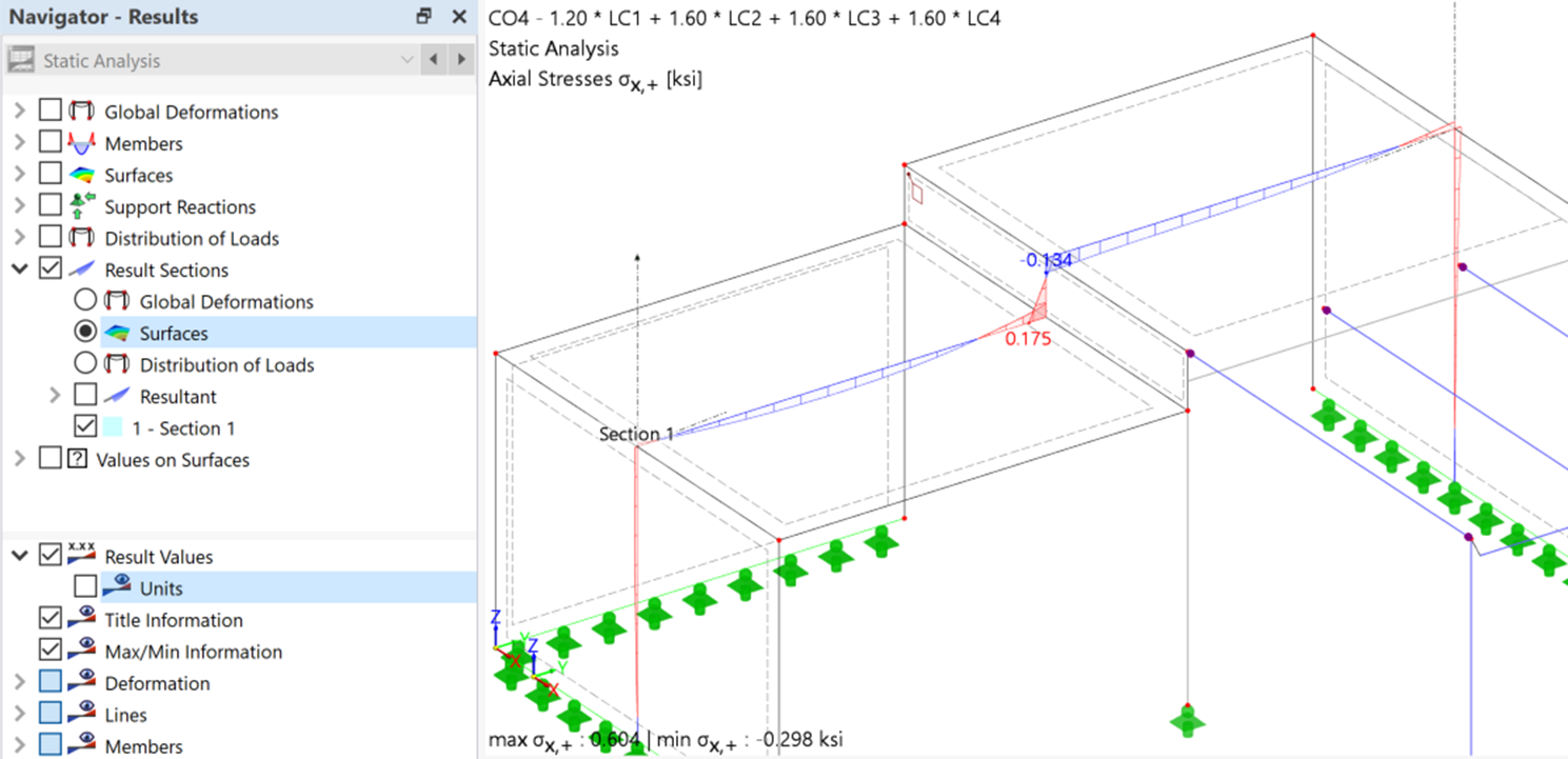 Result Section Showing Stresses on Surfaces