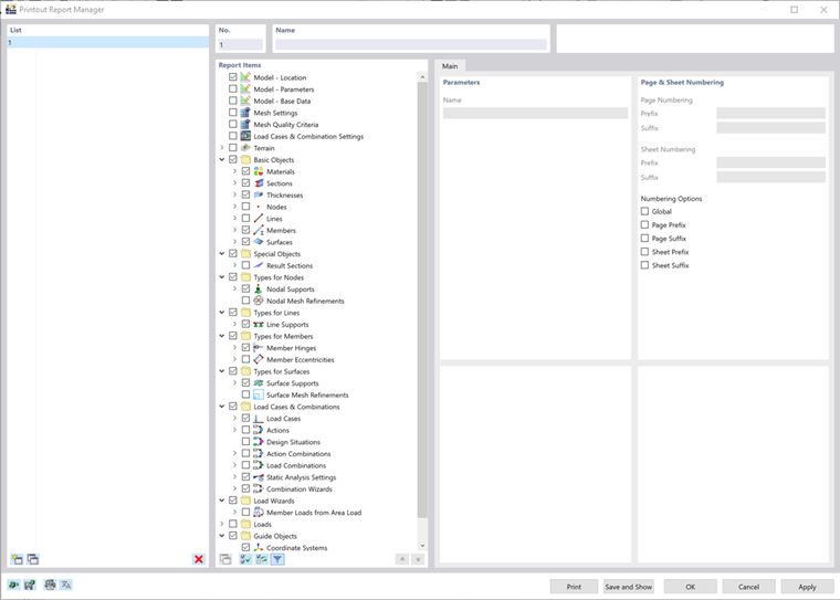 'Printout Report Manager' dialog box