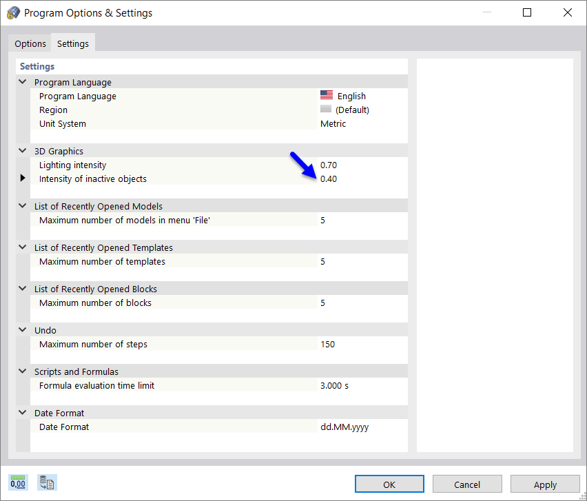 Modifying Intensity for Displaying Inactive Objects