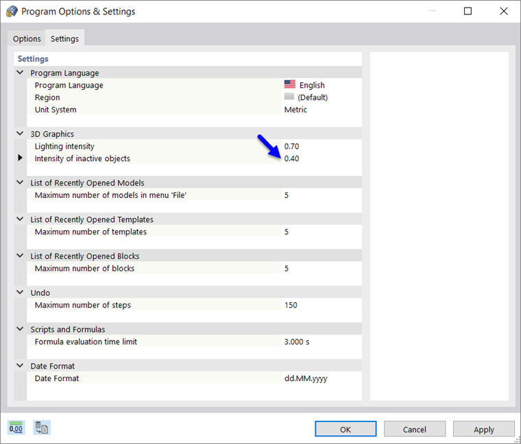 Modifying Intensity for Displaying Inactive Objects