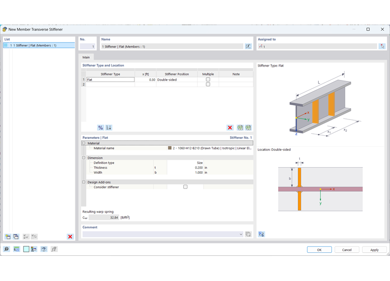 Dialog Box "New Member Transverse Stiffener"