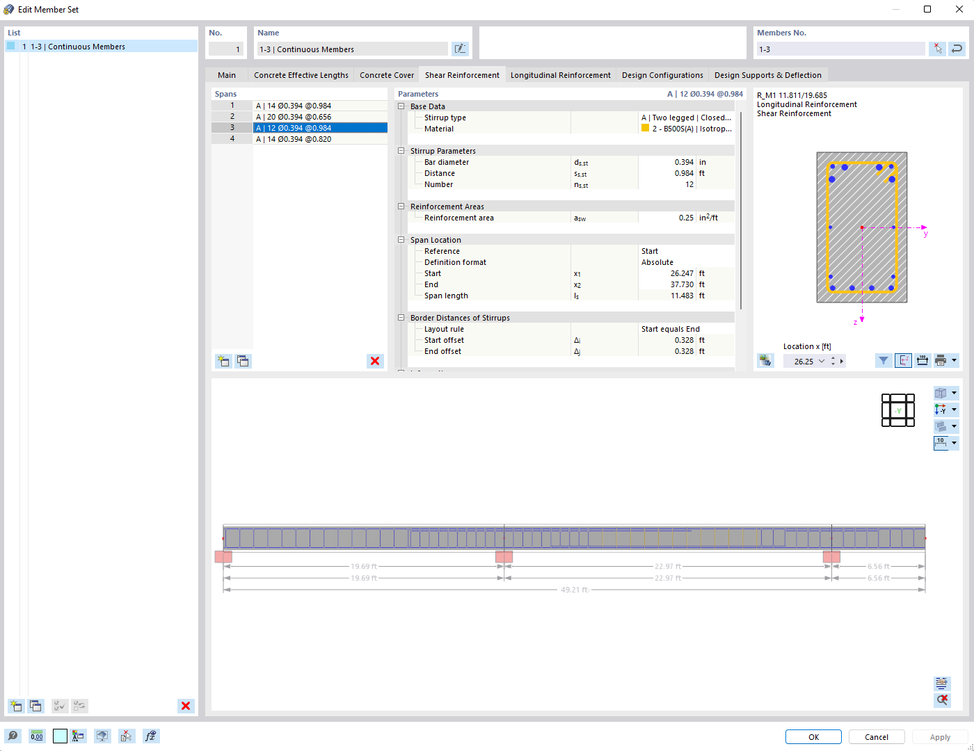 Define individual stirrup and longitudinal reinforcement for members in concrete structures.