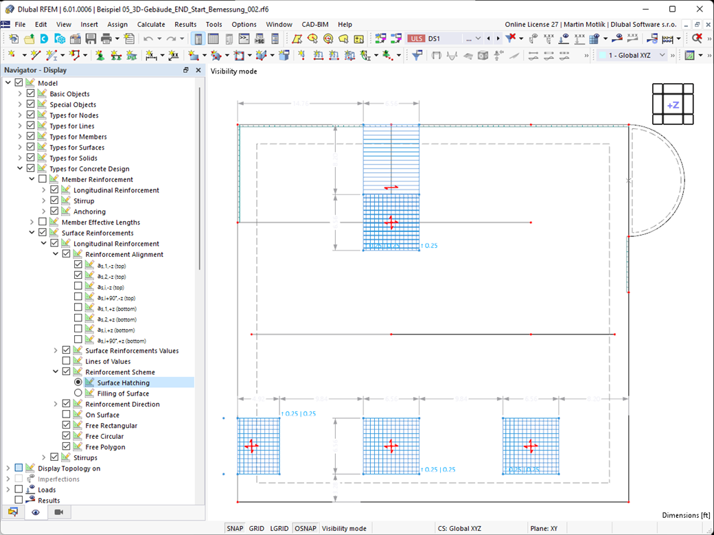 The graphic shows the free additional reinforcement in concrete surfaces for concrete design.
