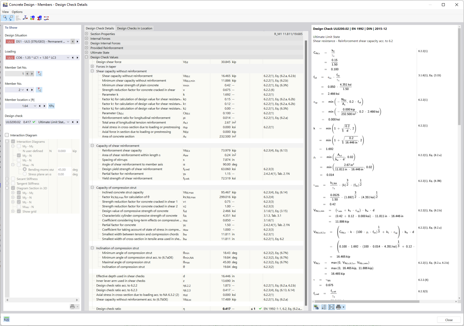 Detailed Output of Design Checks (with References to Equations Used from Standard)