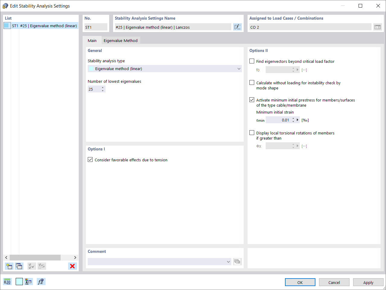 Stability Analysis Settings