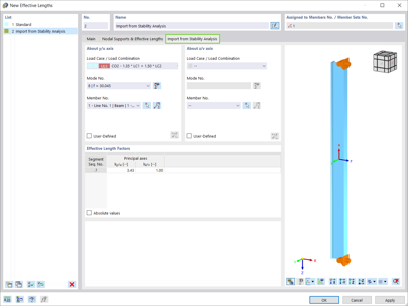 Importing Effective Length from the Stability Analysis – Settings