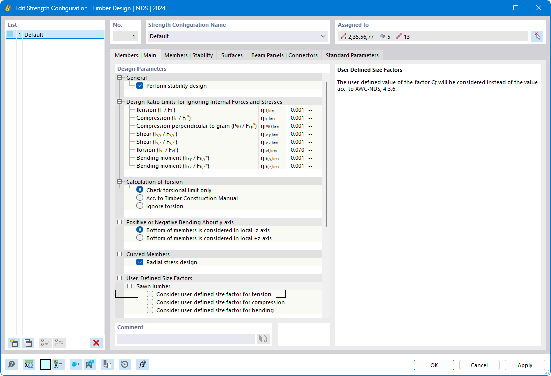 Dialog Box “Edit Ultimate Configuration” for Timber Design According to EN 1995
