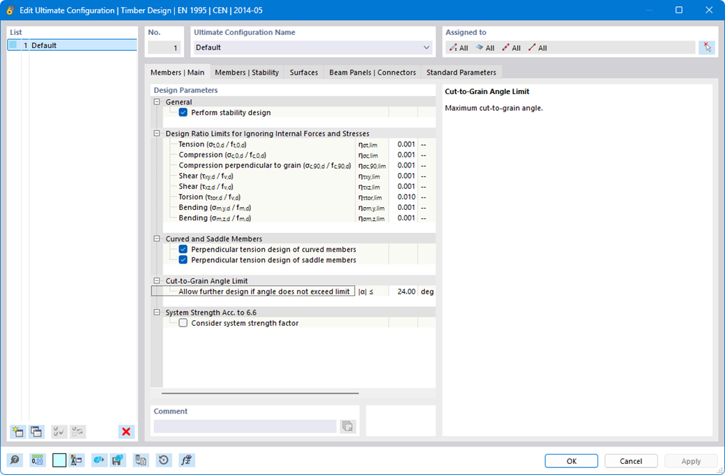 Dialog Box “Edit Ultimate Configuration” for Timber Design According to EN 1995