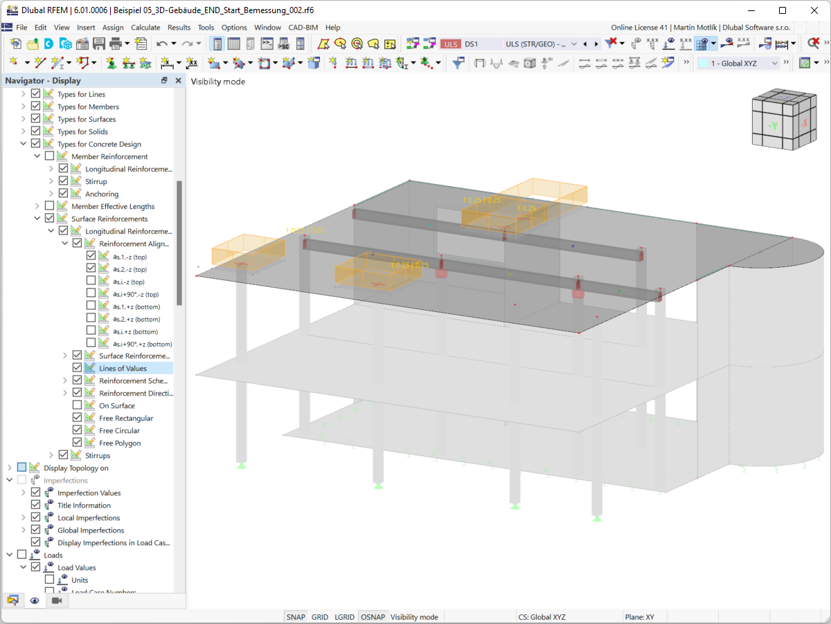 Display of surface reinforcement with specific amounts in concrete design.