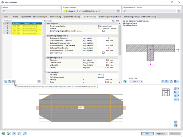 Rib Design | Automatic Consideration of Surface Reinforcement