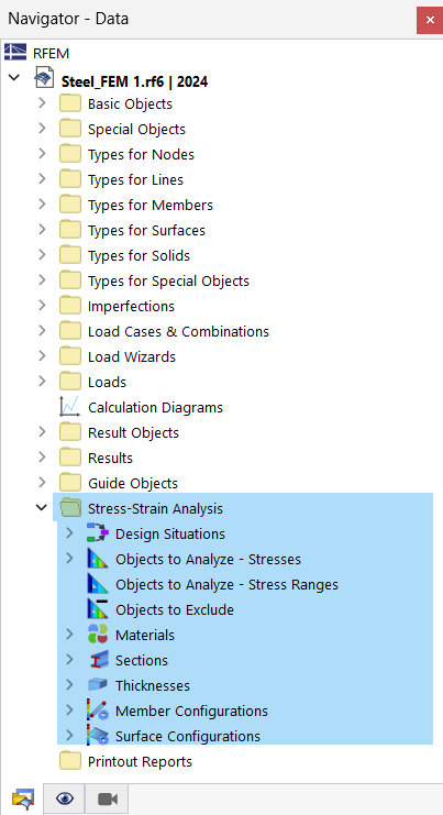 Category "Stress-Strain Analysis" in Navigator – Data