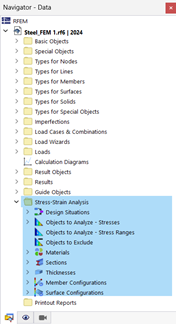 Category "Stress-Strain Analysis" in Navigator – Data