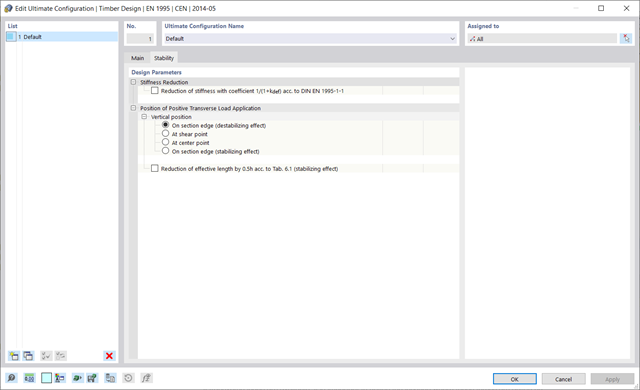Dialog Box "Edit Ultimate Limit State Configuration", Tab "Stability"