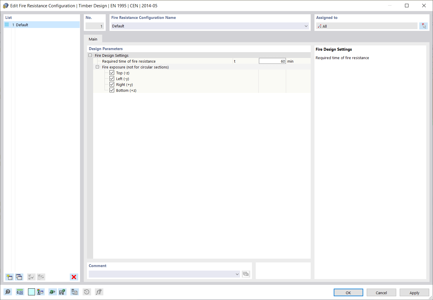 Dialog Box "Editing Fire Resistance Configuration | EN 1995"