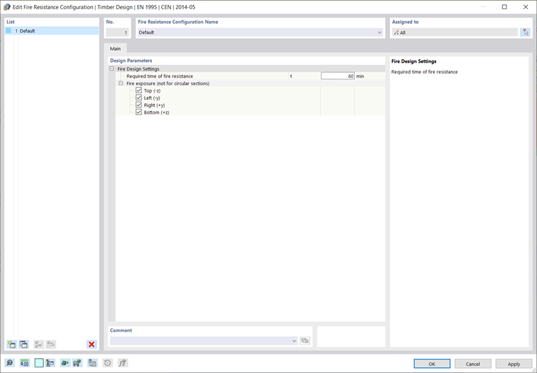 Dialog Box "Editing Fire Resistance Configuration | EN 1995"