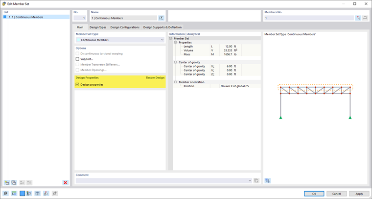 Dialog Box "Edit Member Set"  | Assigning Design Properties