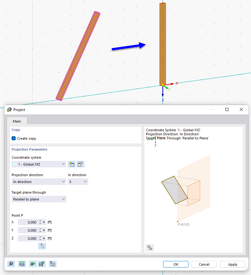 Projecting Member in X-Direction onto Plane