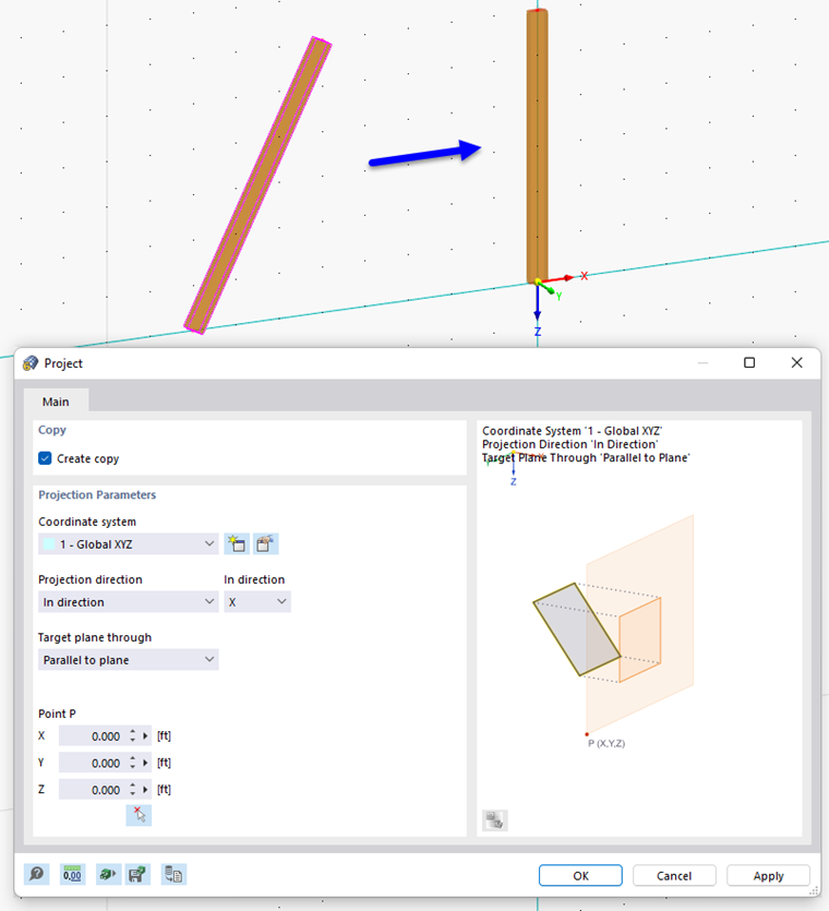 Projecting Member in X-Direction onto Plane