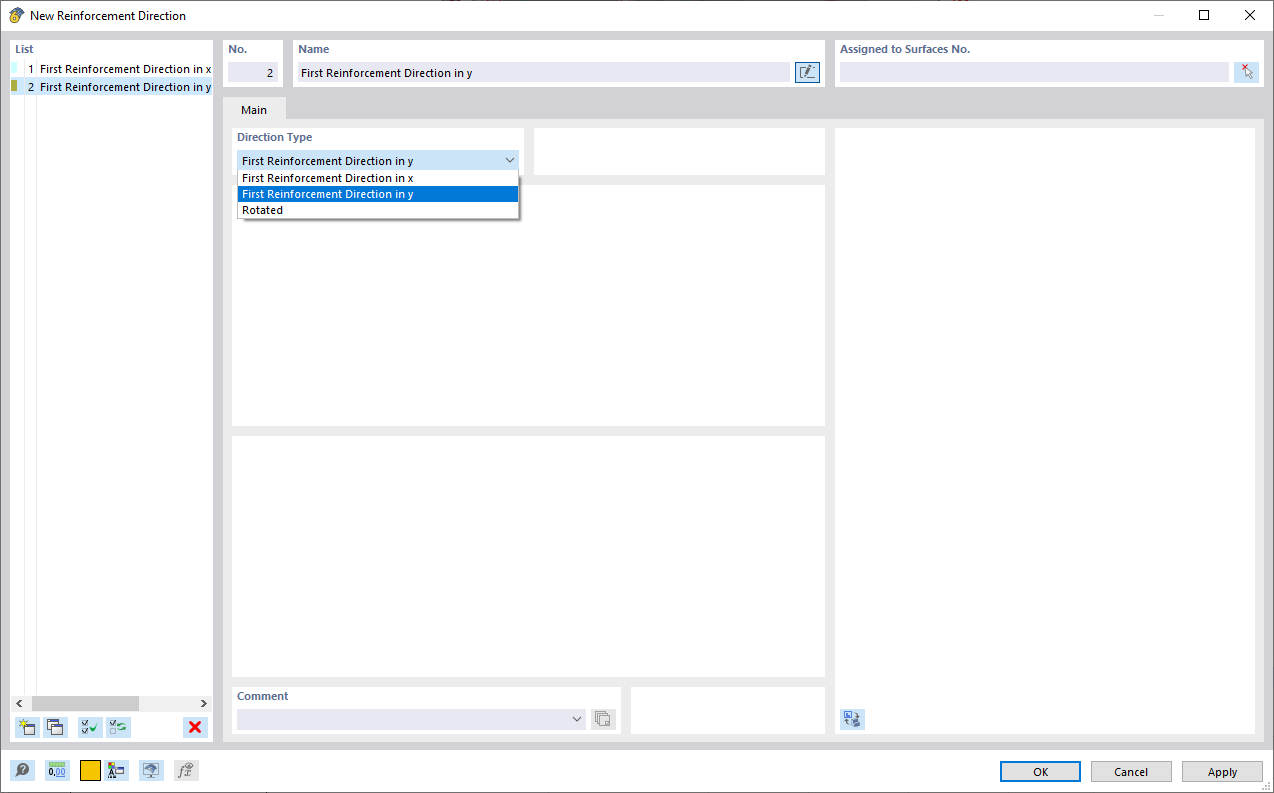 Dialog Box "New Reinforcement Direction"