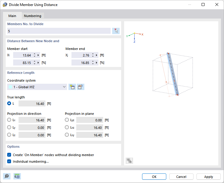 Dividing Member at Distance from Member Start