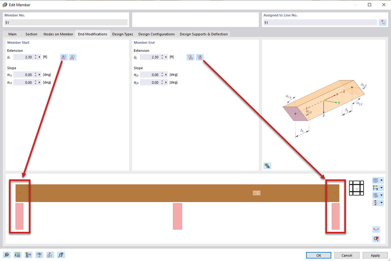 Adjusting Member Length Graphically Using "End Modifications"