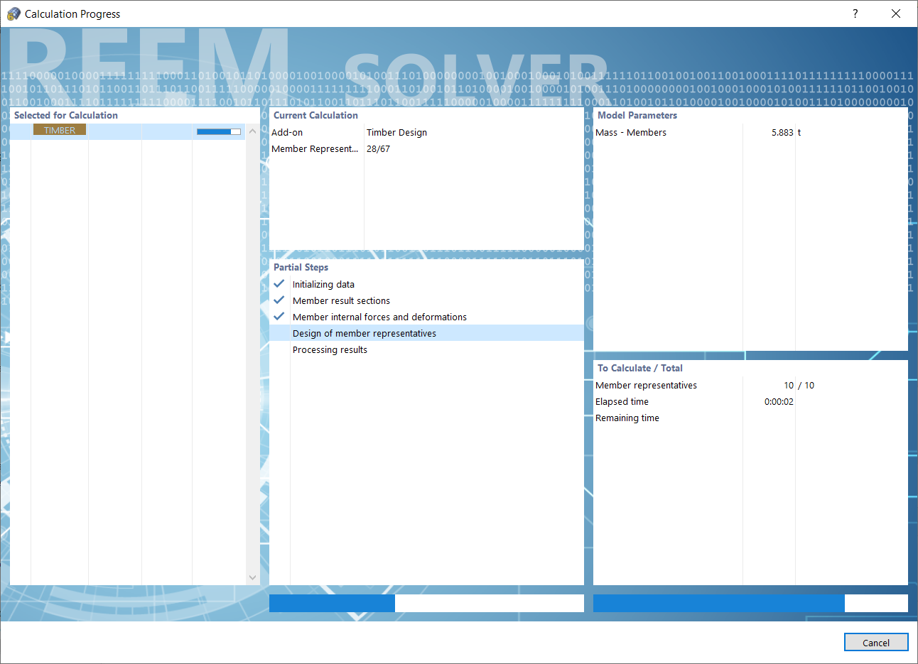 Dialog Box "Calculation Progress"   | Timber Design