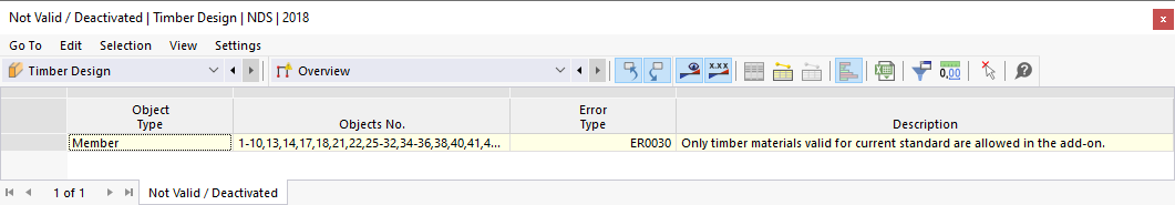 Result Table Not Valid/Deactivated in Timber Design