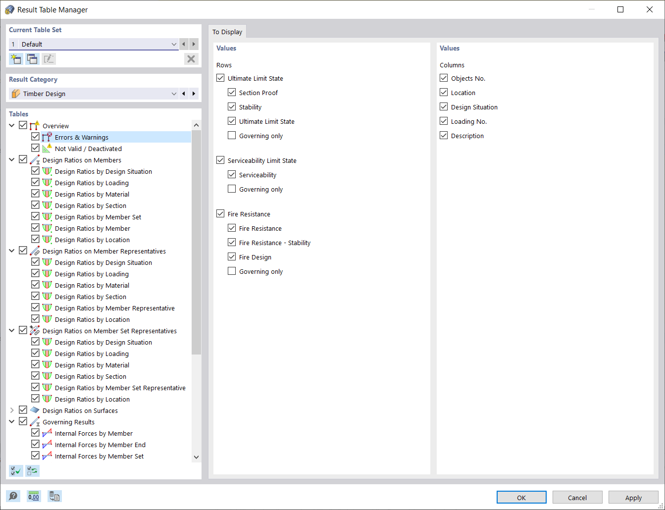 Result Table Manager for Timber Design