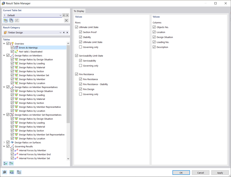 Result Table Manager for Timber Design