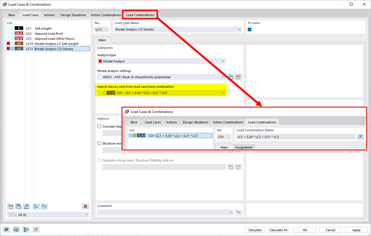 Importing Masses from Load Combination