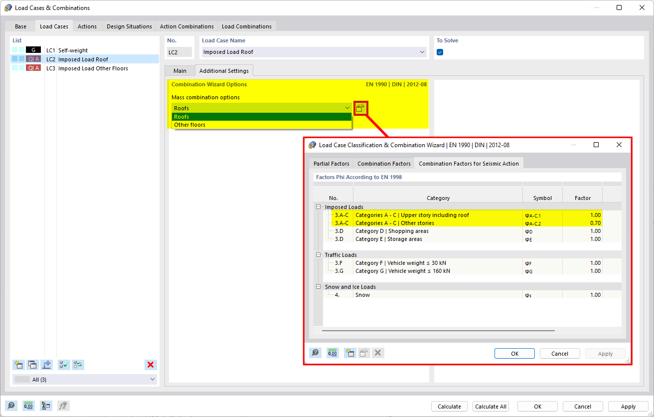 Additional Settings for Mass Combination