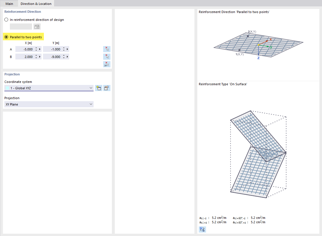 Defining Surface Reinforcement Parallel to Two Points