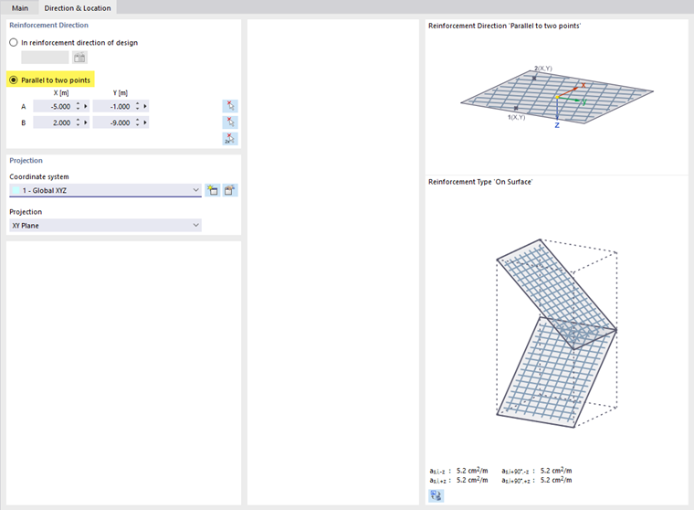 Defining Surface Reinforcement Parallel to Two Points