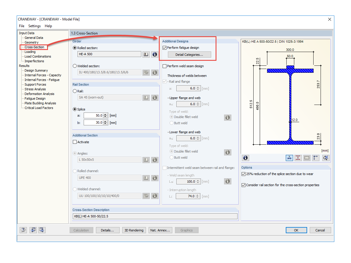 FAQ 005169 | Where is the fatigue design activated in the CRANEWAY program?