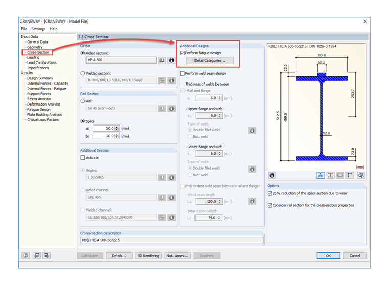 FAQ 005169 | Where is the fatigue design activated in the CRANEWAY program?