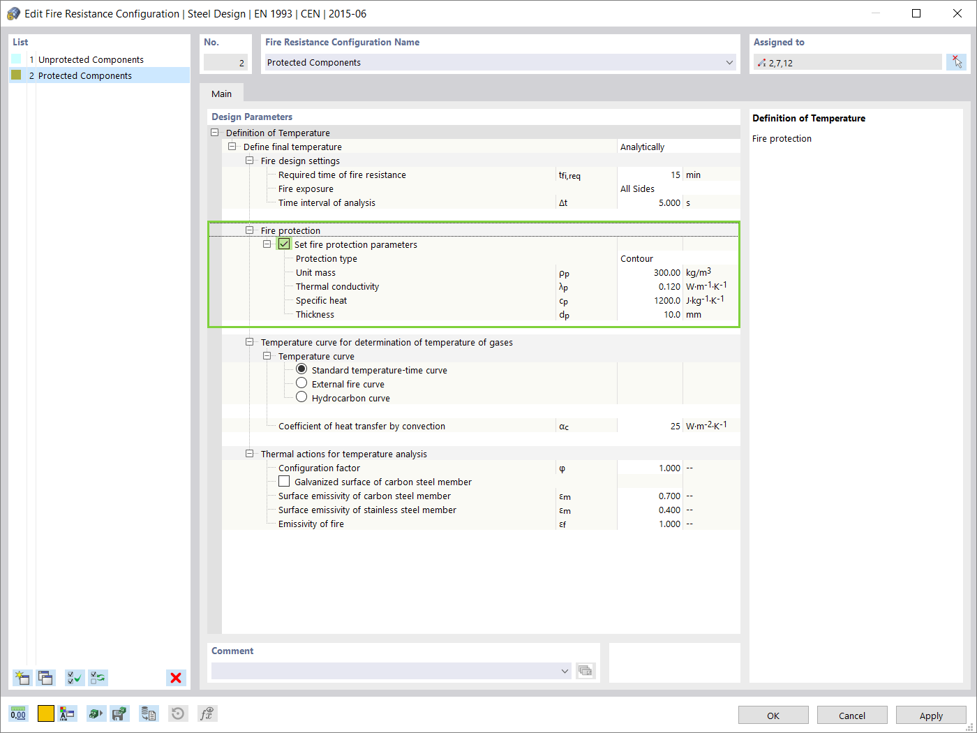 Fire Resistance Configuration for Protected Components