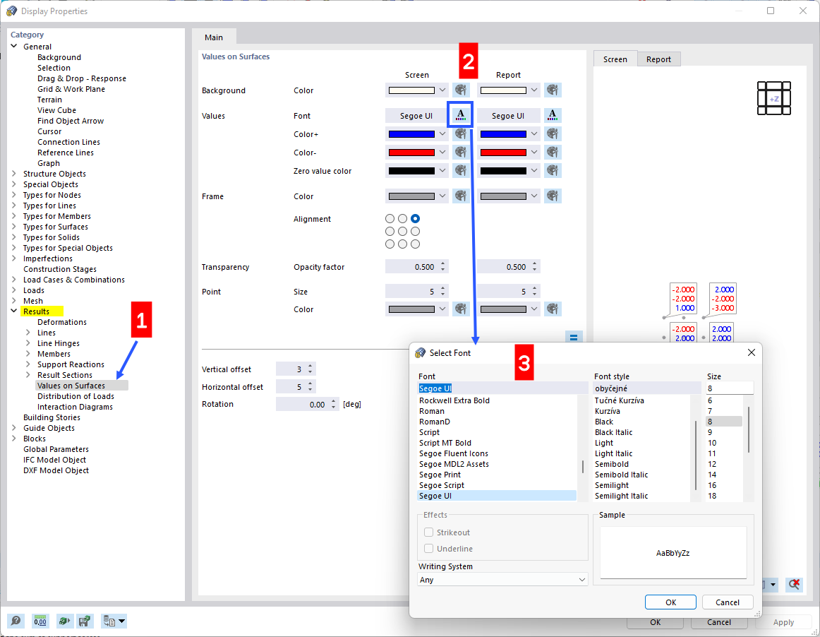 Adjusting Font and Display of Result Values