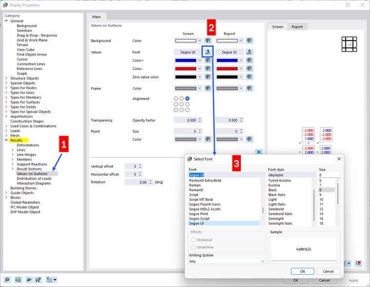 Adjusting Font and Display of Result Values
