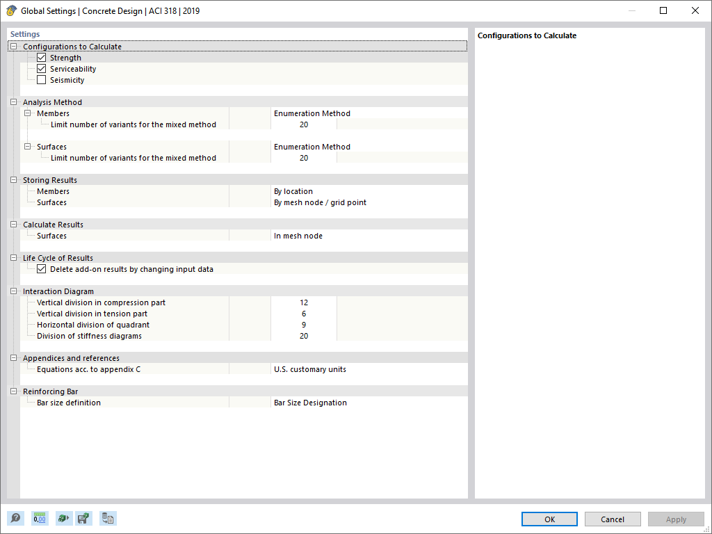 Dialog Box "Global Settings" for Concrete Design According to EN 1992