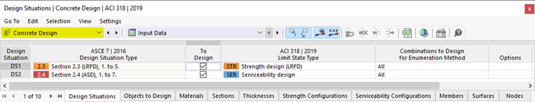 Defining Design Situations for Concrete Design