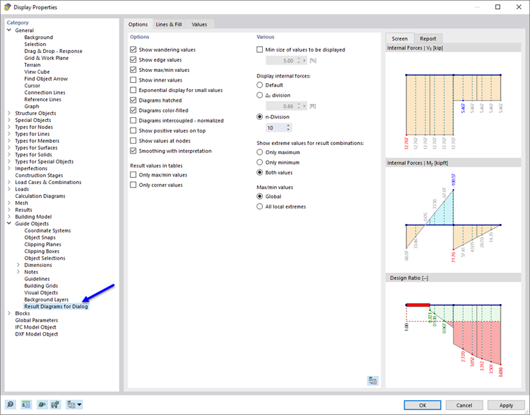 Adjusting Display Properties for Result Diagrams