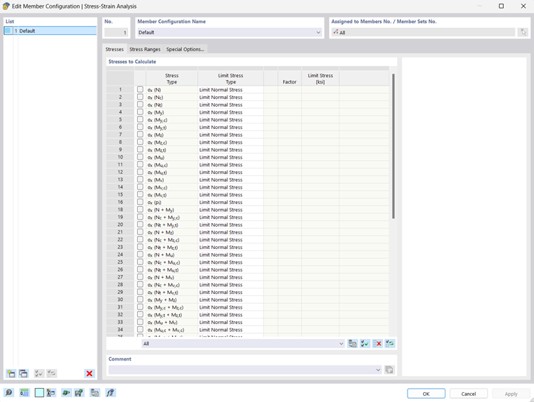 Editing Configuration – Stress-Strain Analysis