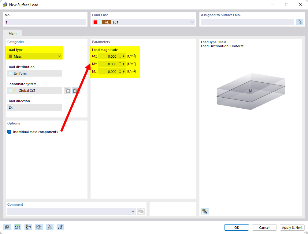 Defining Surface Load with "Mass" Load Type