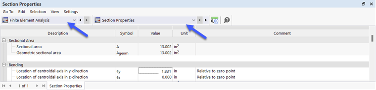 Tables for Category "Analysis of Thin-Walled Structures" and Subcategory "Cross-Section Properties"