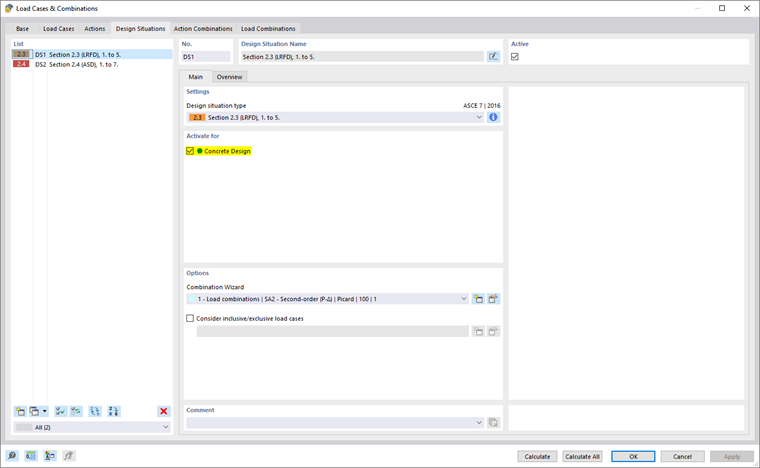 Activating Design Situation for Concrete Design